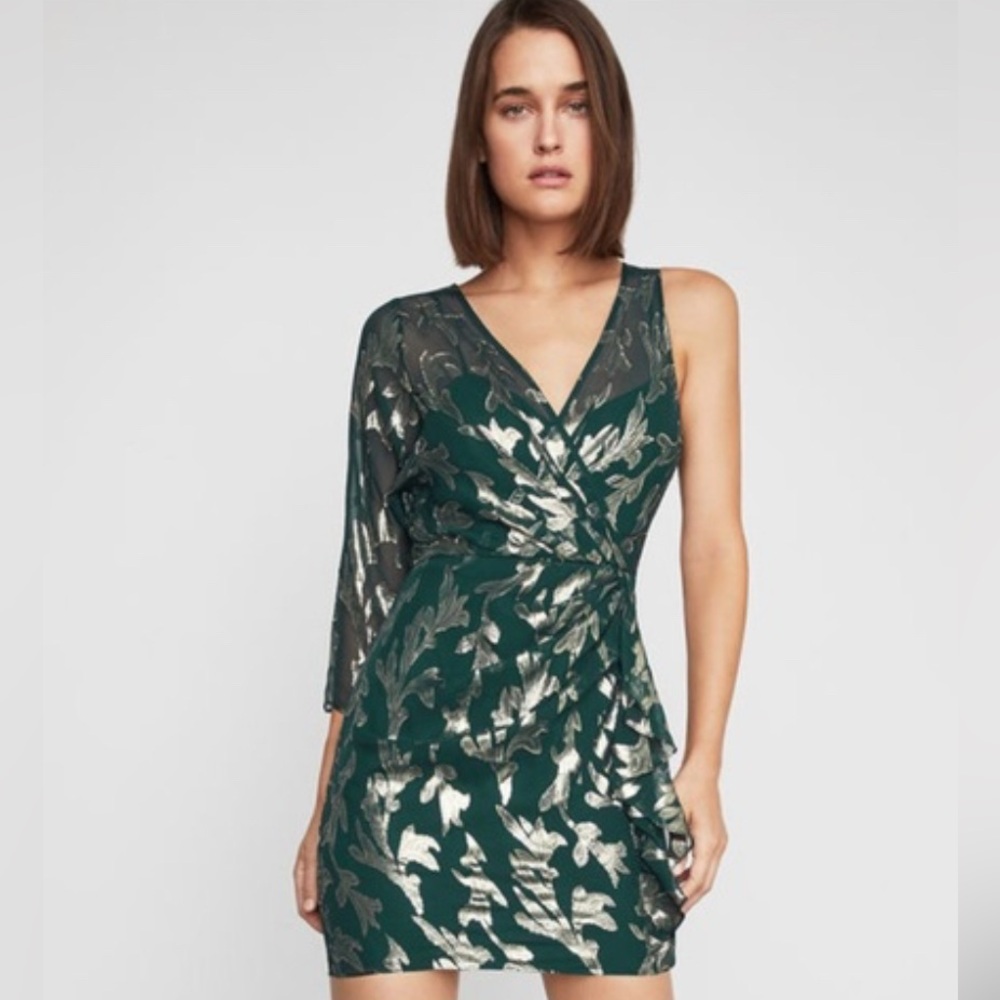 BCBG MaxAzria Elegant Green and Gold Wrap Dress Size 2